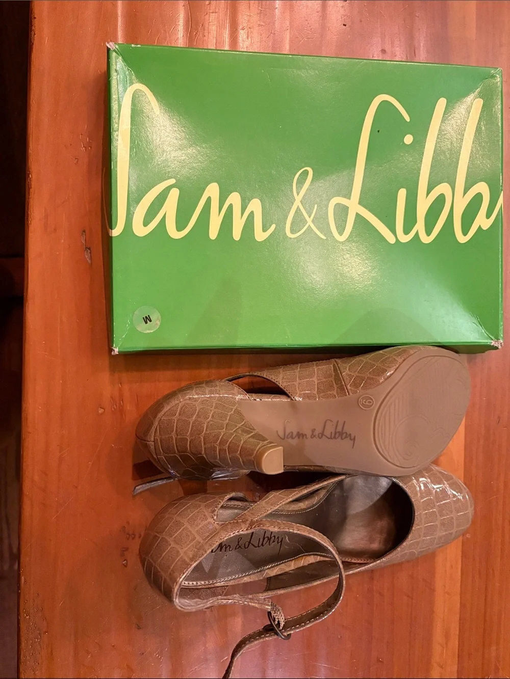 Sam & Libby Tan Croc-Embossed Slingback Flats- never worn